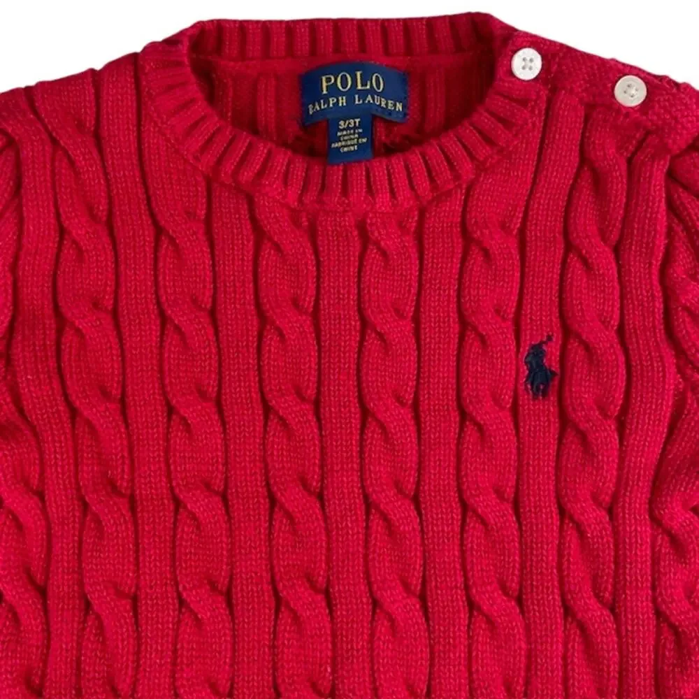 Polo Ralph Lauren Boys 3T Pullover, Red Cable-Knit Sweater - Picture 2 of 7